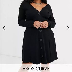 ASOS Design long sleeve mini dress with buttons in black